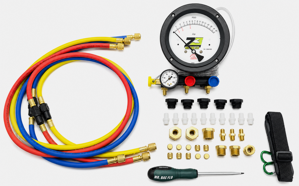 Ms. Bac Flo 3 Valve Gauge Backflow Test Kit with Fittings and Bushings